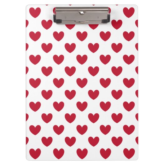 Rote Polka-Herzen auf weiß Klemmbrett (Vorderseite)