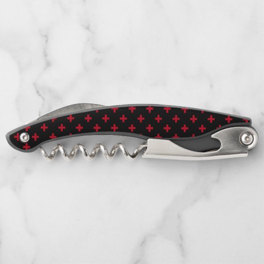 Rote Polka-Kreuze auf schwarz Kellnermesser (Rückseite)