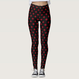 Rote Polka-Kreuze auf Schwarz Leggings