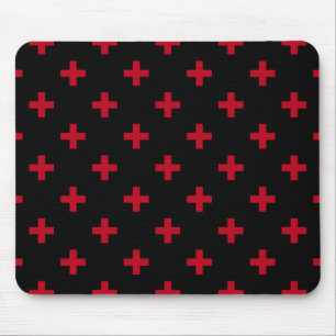 Rote Polka-Kreuze auf schwarz Mousepad