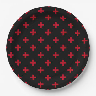 Rote Polka-Kreuze auf schwarz Pappteller