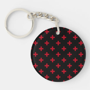 Rote Polka-Kreuze auf schwarz Schlüsselanhänger