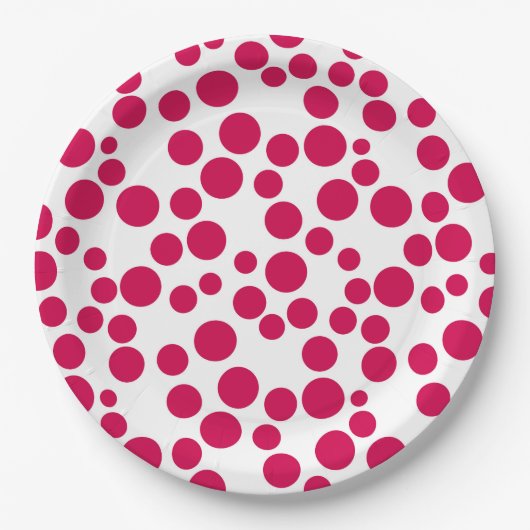 Rote Polka Punkte auf weißem Hintergrund Pappteller (Vorderseite)