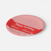 Rote Polka-Punkte | Name monogramm Personalisiert Pappteller (Schrägansicht)