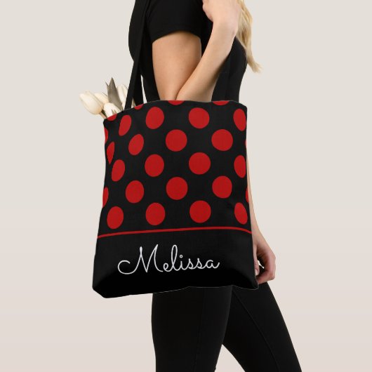 Rote Polka-Punkte | personalisiert Tasche (Von Nahem)