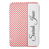 Rote Polka-Punkte | Personalisierter Name Badematte (Vorderseite Vertikal)