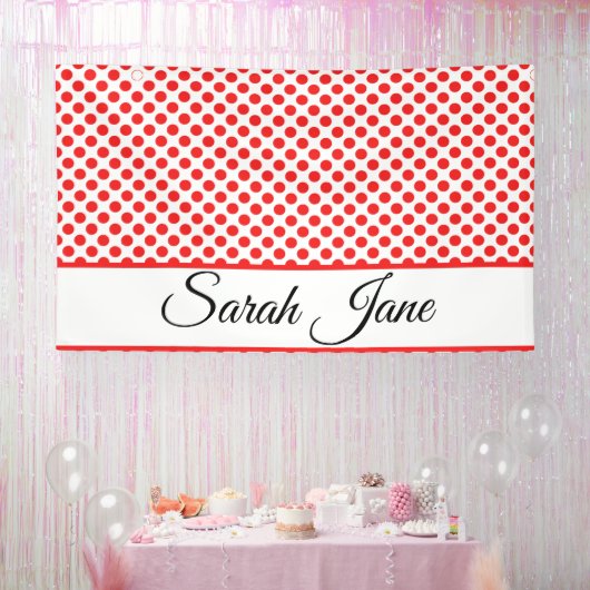 Rote Polka-Punkte | Personalisierter Name Banner (Party)