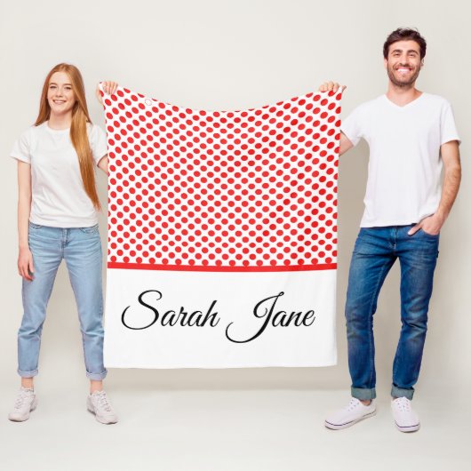 Rote Polka-Punkte | Personalisierter Name Fleecedecke (Beispiel)
