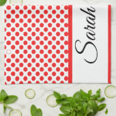 Rote Polka-Punkte | Personalisierter Name Geschirrtuch (Gefaltet)