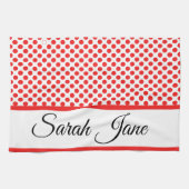 Rote Polka-Punkte | Personalisierter Name Geschirrtuch (Horizontal)