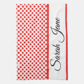 Rote Polka-Punkte | Personalisierter Name Geschirrtuch (Vertikal)