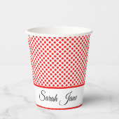 Rote Polka-Punkte | Personalisierter Name Pappbecher (Vorderseite)