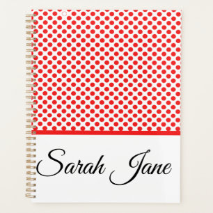 Rote Polka-Punkte Personalisierter Name Planer