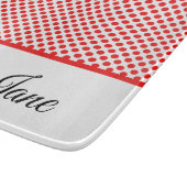Rote Polka-Punkte | Personalisierter Name Schneidebrett (Ecke)