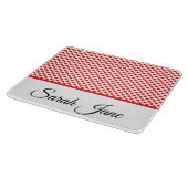 Rote Polka-Punkte | Personalisierter Name Schneidebrett (Ecke)