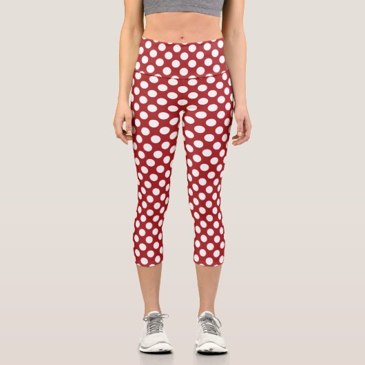 Rote Polka-Punkte, Polka-Dottern-Muster, Punkte, g Capri Leggings (Vorderseite)