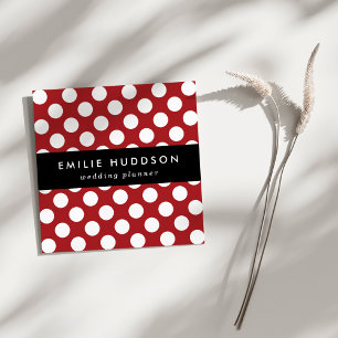 Rote Polka-Punkte, Polka-Dottern-Muster, Punkte, g Quadratische Visitenkarte