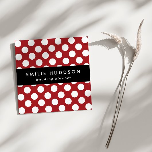 Rote Polka-Punkte, Polka-Dottern-Muster, Punkte, g Quadratische Visitenkarte