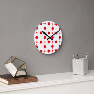 Rote Polka-Punkte, Polka-Dottern-Muster, Punkte, g Runde Wanduhr