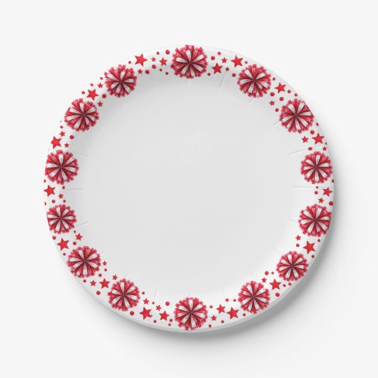 Rote Pom-Poms-Party Pappteller (Vorderseite)