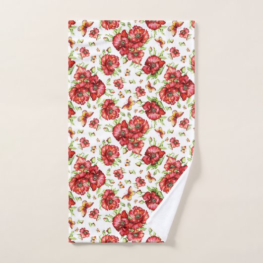 Rote Popkuchen mit grünen Blättern auf weißem Hint Badhandtuch Set (Handtuch)