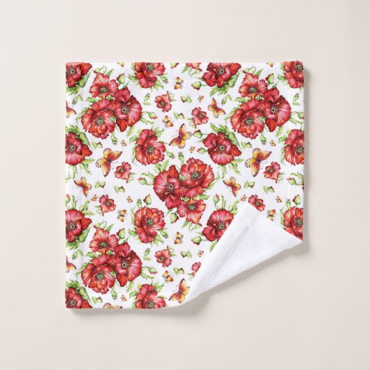 Rote Popkuchen mit grünen Blättern auf weißem Hint Badhandtuch Set (Waschlappen)