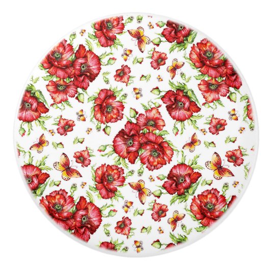 Rote Popkuchen mit grünen Blättern auf weißem Hint Keramikknauf (Vorderseite)