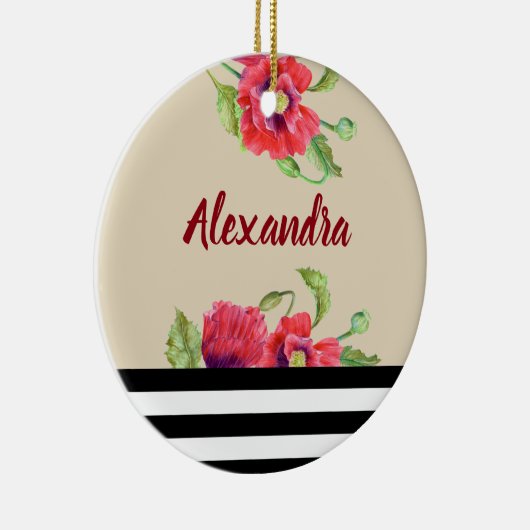 Rote Popkuchen Wasserfarben Botanische Kunst, Dich Keramikornament (Rechts)