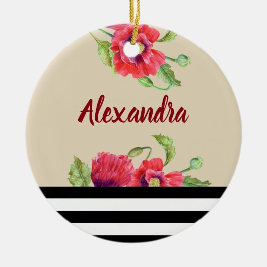 Rote Popkuchen Wasserfarben Botanische Kunst, Dich Keramikornament (Vorne)