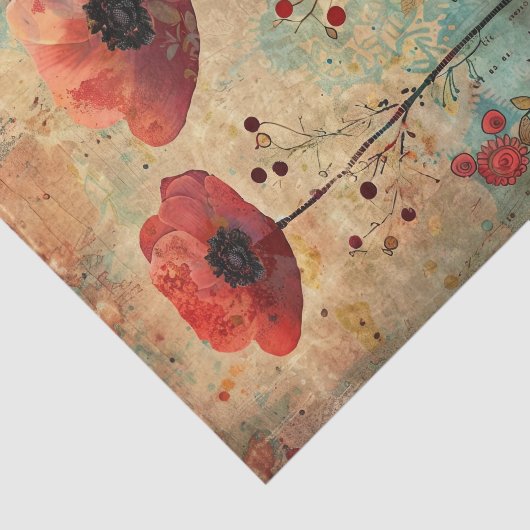 ROTE POPPIEN IN DER FARBDEKOUPAGE SEIDENPAPIER (Ausschnitt)