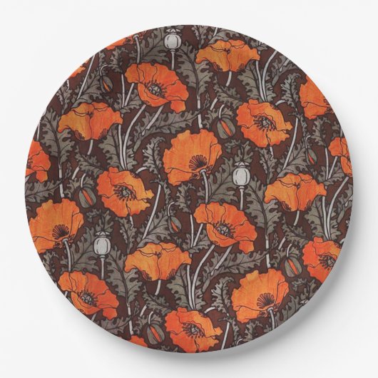 ROTE POPPIEN IN SCHWARZ-WEISSEM Mohnfeld Pappteller (Vorderseite)