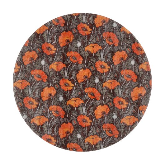 ROTE POPPIEN IN SCHWARZ-WEISSEM Mohnfeld Schneidebrett (Vorderseite)