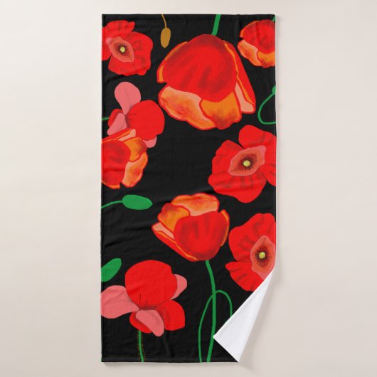 Rote Poppies auf der schwarzen Hintergrunddarstell Badehandtuch (Badehandtuch)