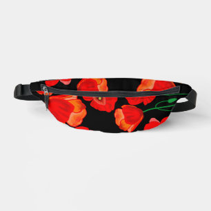 Rote Poppies auf der schwarzen Hintergrunddarstell Bauchtasche