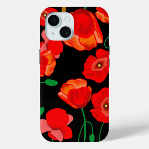 Rote Poppies auf der schwarzen Hintergrunddarstell Case-Mate iPhone Hülle