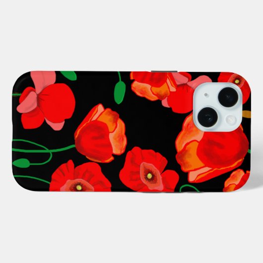Rote Poppies auf der schwarzen Hintergrunddarstell Case-Mate iPhone Hülle (Rückseite (Horizontal))