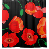 Rote Poppies auf der schwarzen Hintergrunddarstell Duschvorhang (Vorderseite)