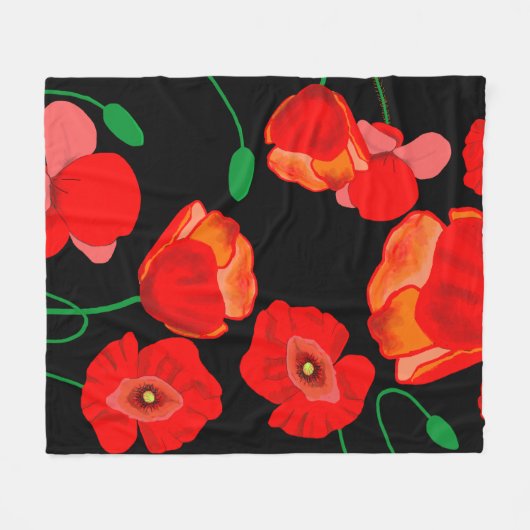 Rote Poppies auf der schwarzen Hintergrunddarstell Fleecedecke (Vorderseite (Horizontal))