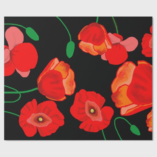 Rote Poppies auf der schwarzen Hintergrunddarstell Geschenkpapier (Flach)