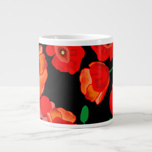 Rote Poppies auf der schwarzen Hintergrunddarstell Jumbo-Tasse