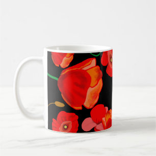 Rote Poppies auf der schwarzen Hintergrunddarstell Kaffeetasse