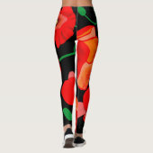 Rote Poppies auf der schwarzen Hintergrunddarstell Leggings (Rückseite)