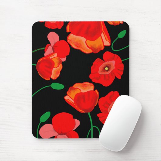 Rote Poppies auf der schwarzen Hintergrunddarstell Mousepad (Mit Mouse)