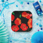 Rote Poppies auf der schwarzen Hintergrunddarstell Pappteller (Party)