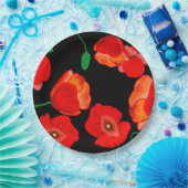 Rote Poppies auf der schwarzen Hintergrunddarstell Pappteller (Party)