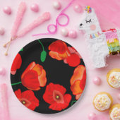 Rote Poppies auf der schwarzen Hintergrunddarstell Pappteller (Party)