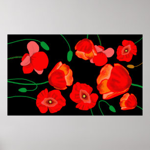 Rote Poppies auf der schwarzen Hintergrunddarstell Poster
