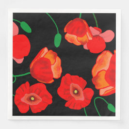 Rote Poppies auf der schwarzen Hintergrunddarstell Serviette