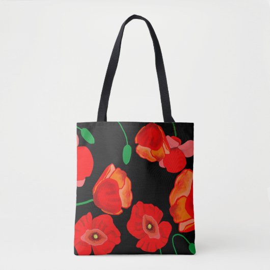 Rote Poppies auf der schwarzen Hintergrunddarstell Tasche (Vorderseite)