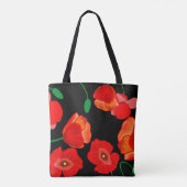 Rote Poppies auf der schwarzen Hintergrunddarstell Tasche (Rückseite)
